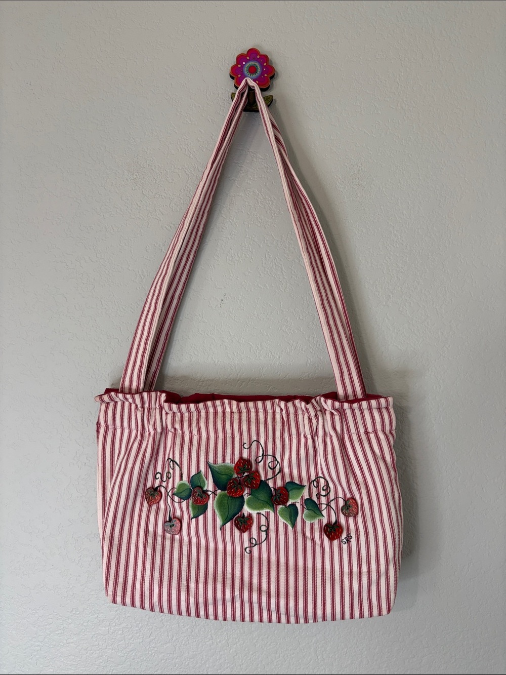 Strawberry Stripe Red White Handmade shoulder bag Purse